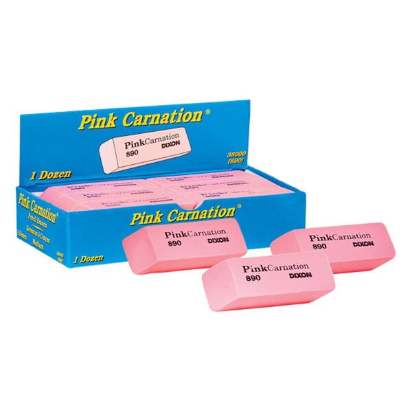 Pink Carnation Erasers, Large Bevel, 36PK